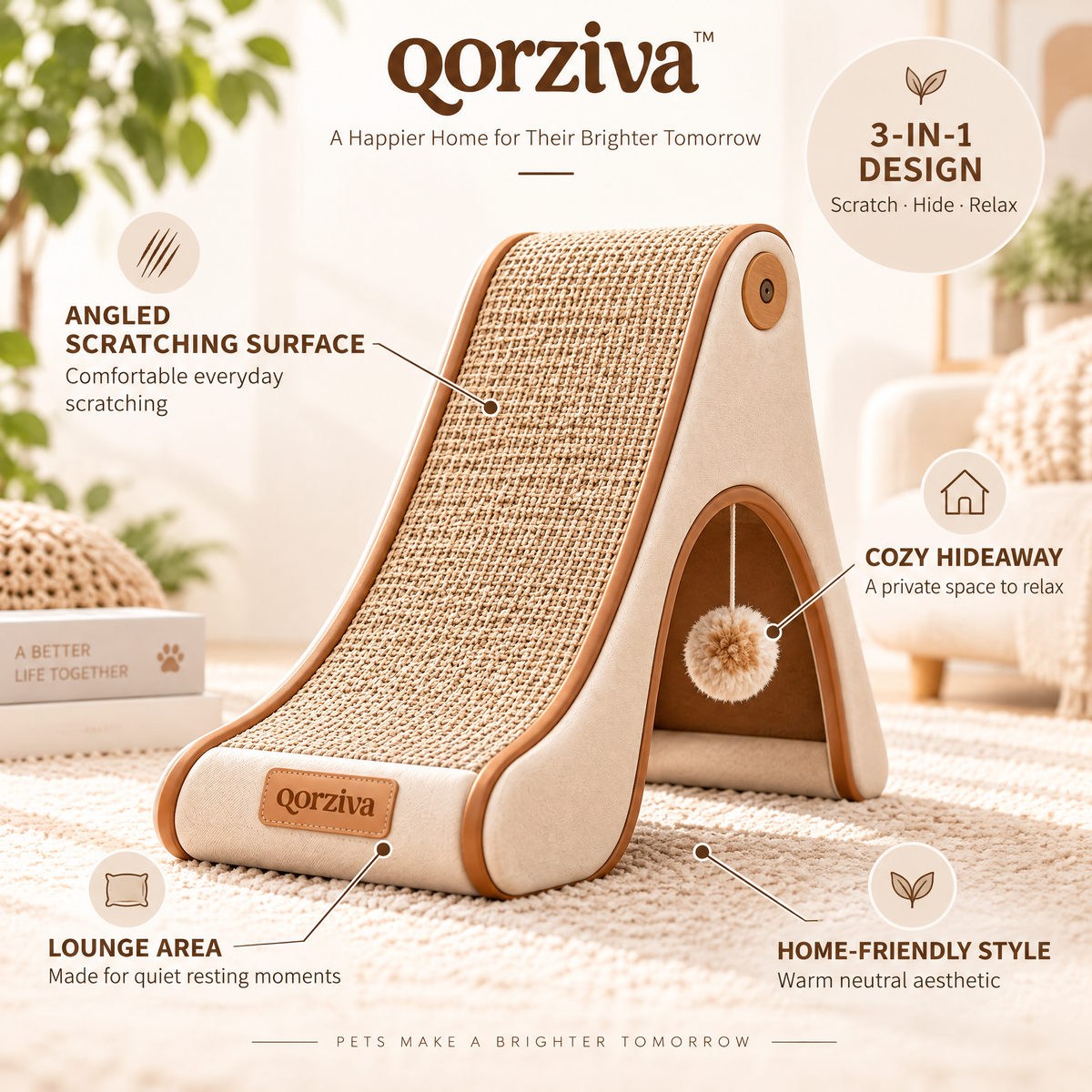 qorziva™ Cozy Triangle Cat Scratcher & Hideaway