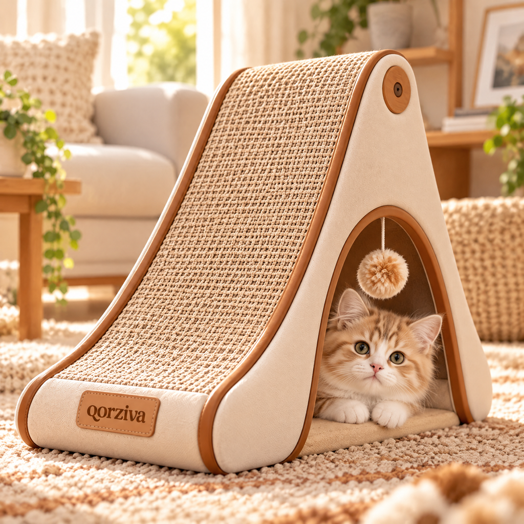 qorziva™ Cozy Triangle Cat Scratcher & Hideaway